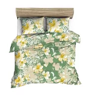 Pościel - Pościel z kory 200x220 zielona duże żółte beżowe rysowane kwiaty - miniaturka - grafika 1