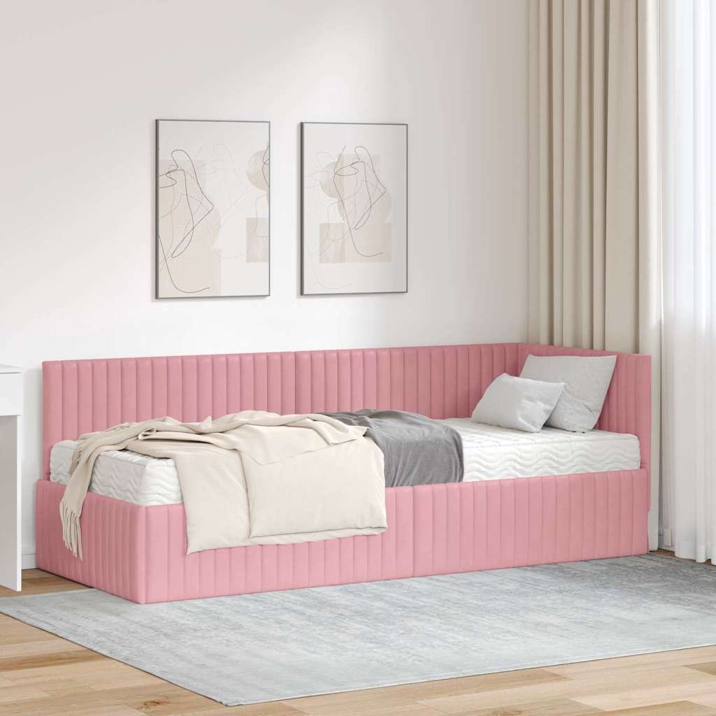 vidaXL Rama Łóżka Narożnego z Materacem 2 pcs Szary Aksamit