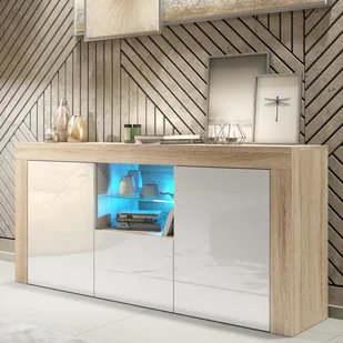 Komoda Aurora 145cm RTV ONE FURNITURE - Laminat Dębowy & Biały - Szafki RTV - miniaturka - grafika 1