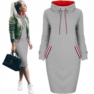 MODNA BLUZA DAMSKA SPORTOWA DRESOWA DŁUGA BLUZKA OVERSIZE BEZ KAPTURA TUBA - Bluzki damskie - miniaturka - grafika 1