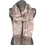 Apaszki i szaliki damskie - Szalik damski przejściowy jesień zima KWIATY na prezent z frędzlami RC28-5 camel - miniaturka - grafika 1