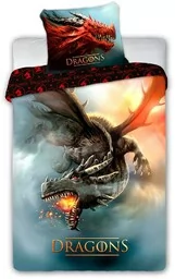 Faro Pościel bawełniana 160x200 Dragons 028 Latający Smok czarna niebieska poszewka 70x90 - Pościel dla dzieci - miniaturka - grafika 1