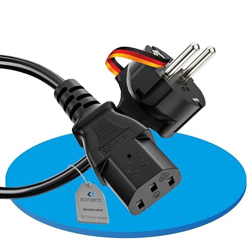 sonero Kabel zasilający kabel do urządzeń zimnych, 3-biegunowy, 5,0 m, zestyk ochronny, wtyczka sieciowa, wtyczka sieciowa na złącze urządzeń zimnych C13, kabel sieciowy zasilacz sieciowy kabel