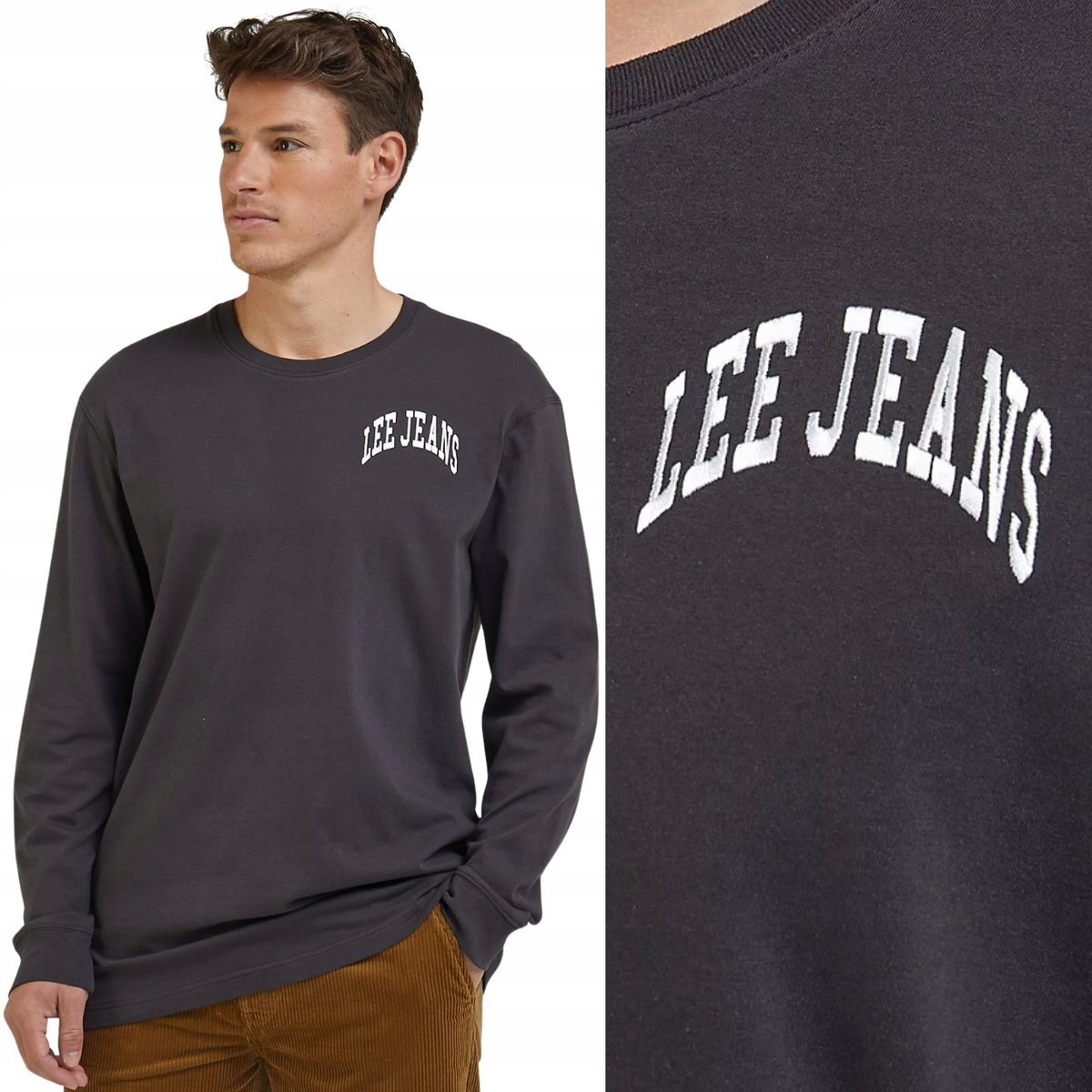 Lee Longsleeve Washed Luźna Czarna Bawełniana Koszulka Długi Rękaw Logo M