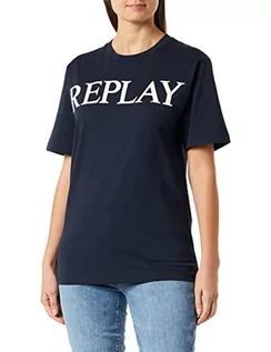 Koszulki i topy damskie - Replay Damska koszulka z krótkim rękawem z logo, 085 niebieski, XL - grafika 1