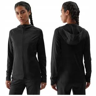 BLUZA damska 4F dresowa sportowa ROZPINANA z kapturem DO BIEGANIA czarna XS - Bluzy damskie - miniaturka - grafika 1