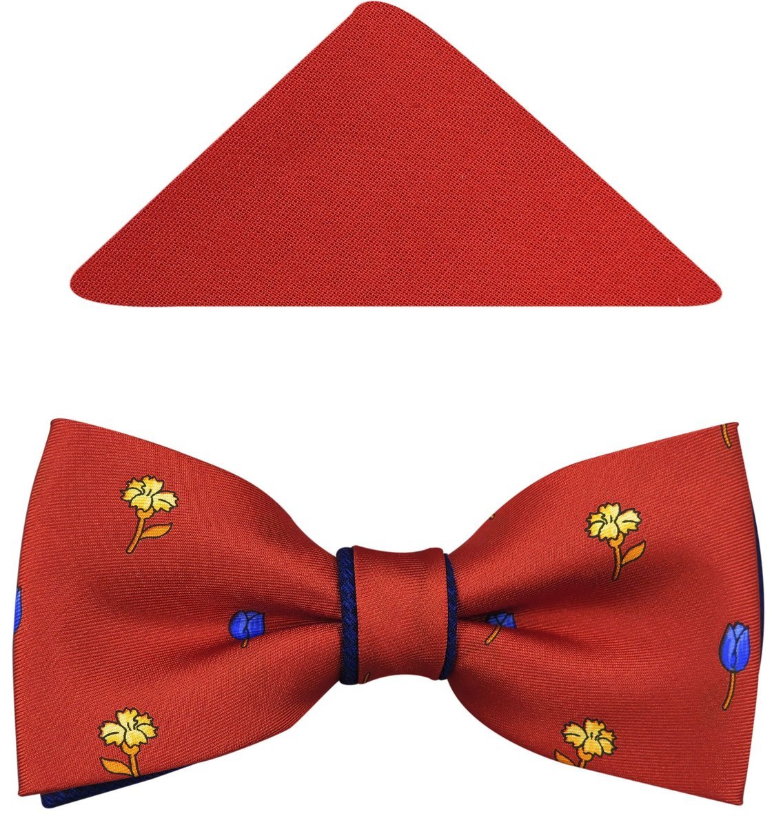 Czerwono-granatowa muszka w kwiatki A129