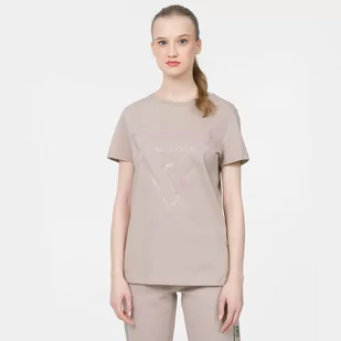 Damski t-shirt z nadrukiem GUESS ADELE SS CN TEE - brązowy - Koszulki sportowe damskie - miniaturka - grafika 1