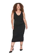 Sukienki - Trendyol Curve Plisowana sukienka z dzianiny w kwiaty granatu TBBSS22AH00044, Czarny, 4XL - miniaturka - grafika 1