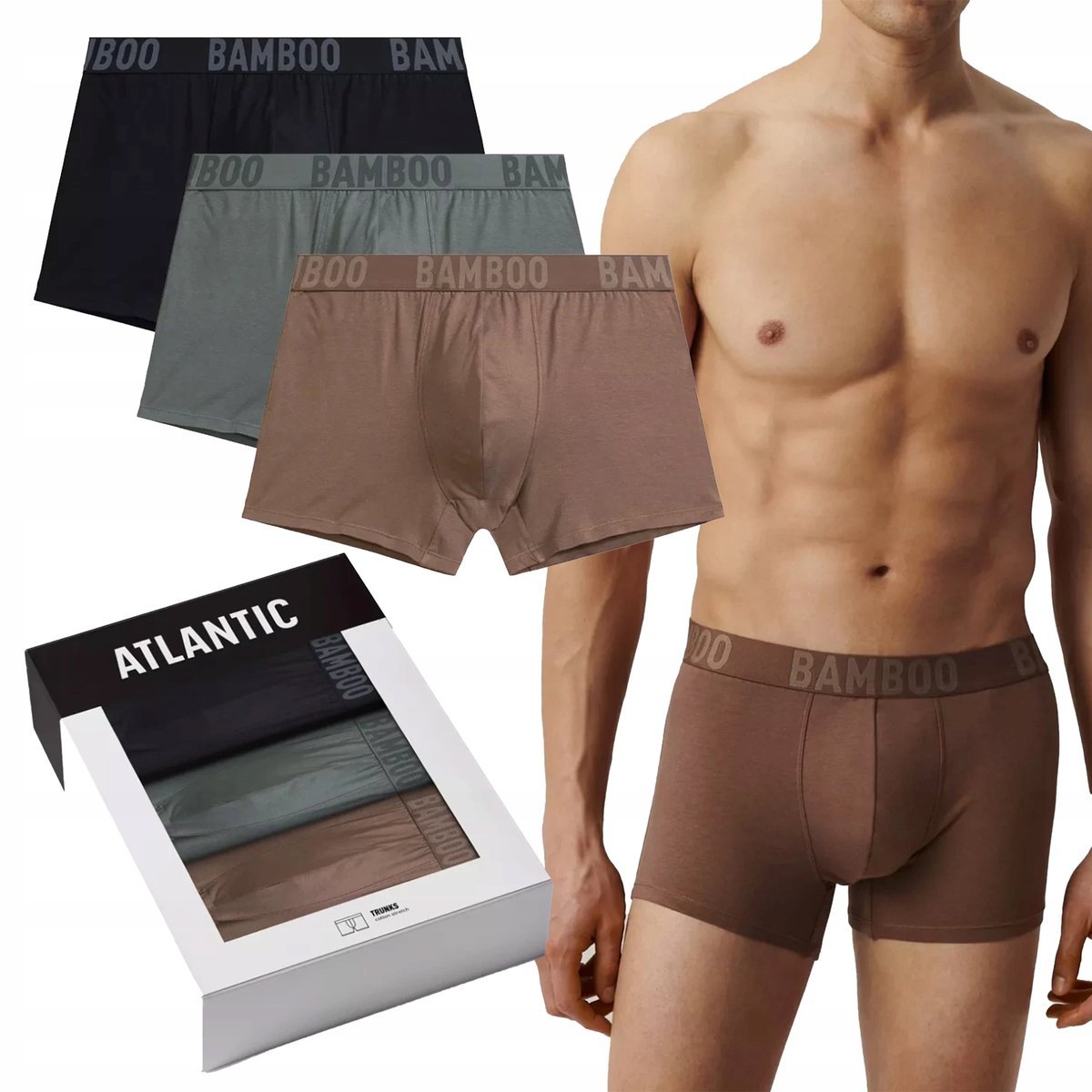 Bokserki Męskie 3MH-215 Bambusowe Obcisłe Sportowe Bez Wzoru 3-Pack *XXL