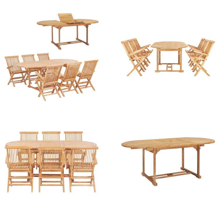 vidaXL 7-częściowy ogrodowy zestaw jadalniany 150 200 x 100 x 75 cm z litego drewna tekowego - Zestaw mebli ogrodowych - Zestawy mebli ogrodowych - Stół i krzesła ogrodowe - Stoły i krzesła ogrodowe