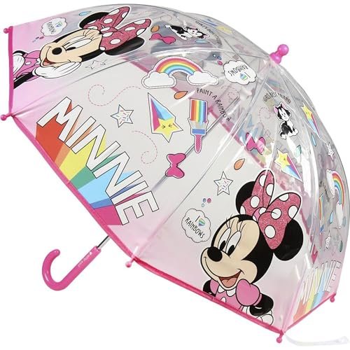 Disney Parasol dla dzieci z motywem Krainy Lodu, Mickey, Minnie i Stitch – parasol dziecięcy, wiatroszczelny i wodoodporny, z kolorowym wzornictwem i ergonomicznym uchwytem, Minnie., Standard