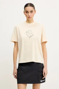 Damski t-shirt bawełniany Karl Lagerfeld Jeans w kolorze beżowym - KARL LAGERFELD - Koszulki i topy damskie - miniaturka - grafika 1