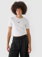 Koszulki sportowe damskie - Damski t-shirt crop-top 4F 4FWAW24TTSHF1701 - biały - miniaturka - grafika 1