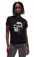 Koszulki i topy damskie - KARL LAGERFELD CZARNY T-SHIRT DAMSKI Z KRÓTKIM RĘKAWEM ZDOBIONY L I1E - miniaturka - grafika 1