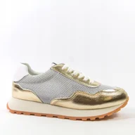Sneakersy damskie - Złote sneakersy półbuty damskie Cambell 25-00596 skórzane ażurowe r.40 - miniaturka - grafika 1