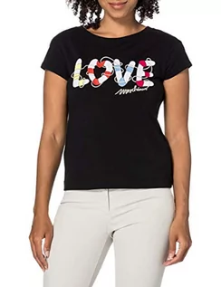 Koszulki i topy damskie - Love Moschino Damska koszulka z krótkim rękawem, spersonalizowana z haftem Maxi Love Lifesaver Hearts, Czarny, 68 - grafika 1