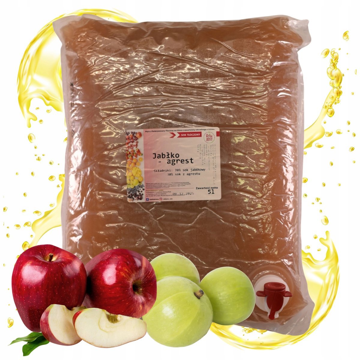 Sok jabłko-agrest 5l 100% NFC tłoczony naturalny bez dodatku cukru