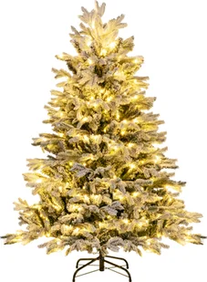 COSTWAY Sztuczna choinka 135cm, choinka 688 mieszanych końcówek gałązek ze śniegiem, 200 ciepłych białych diod LED, choinka, biały zielony - Choinki - miniaturka - grafika 1