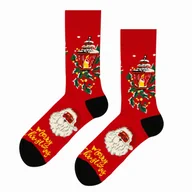 Skarpetki męskie - Skarpety świąteczne kolorowe - czerwone - święty mikołaj + stroik - EM Men's Accessories - miniaturka - grafika 1