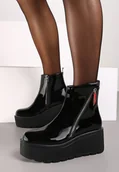 Botki damskie - Czarne Botki na Koturnie z Platformą Ozdobione Suwakiem Irivara - miniaturka - grafika 1