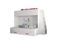 Łóżka dla dzieci i młodzieży - Minio, łóżko piętrowe "PARTY 17", łóżko dziecięce, różowe uchwyty MDF, kolor biały - miniaturka - grafika 1