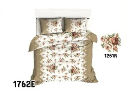 Extrapościel Pościel bawełniana 140x200 1762E bukiet kwiaty beżowe pasy 1251N - Pościel - miniaturka - grafika 1