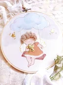 Pamiątka Chrztu Świętego - Aniołek na huśtawce, obrazek na pamiątkę Chrztu/ narodzin dziecka - miniaturka - grafika 1