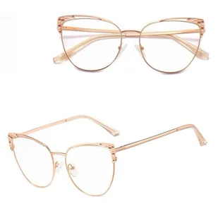 Stalowe Damskie okulary kocie zerówki do komputera BLUE LIGHT z flexami 25102 Różowe Złoto - Okulary korekcyjne, oprawki, szkła - miniaturka - grafika 1