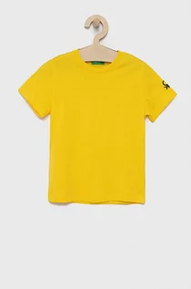 Koszulki dla dziewczynek - Benetton United Colors of t-shirt bawełniany dziecięcy kolor żółty gładki - grafika 1