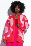 Swetry damskie - Kolorowy bawełniany kardigan serca F1808 Czerwony - miniaturka - grafika 1