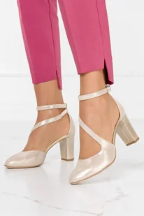 Beżowe czółenka błyszczące z paskiem wokół kostki POLSKA SKÓRA Casu 453 - Czółenka - miniaturka - grafika 1