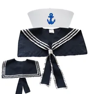 Stroje karnawałowe - Strój Marynarza Dla Chłopca Zestaw Kołnierz + Czapka Przebranie Bal - miniaturka - grafika 1