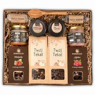 Zestawy upominkowe - Kosz Prezentowy Personalizowany Prezent Z Herbatą, Kawą I Słodyczami. Zestaw Z Miodami I Konfiturami - miniaturka - grafika 1