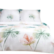 Pościel - Pościel bawełniana 160x200 satyna 100% BAWEŁNA biała w pastelowe liście - miniaturka - grafika 1
