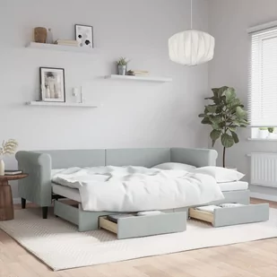 vidaXL Sofa rozsuwana z szufladami, jasnoszara, 80x200 cm, aksamit - Sofy i kanapy - miniaturka - grafika 1