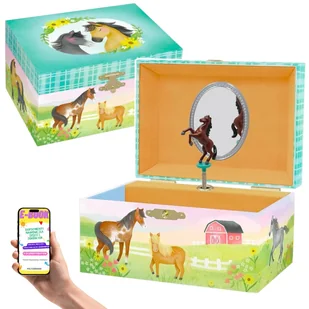 Muzyczna szkatułka na biżuterię z tańczącym koniem – pozytywka dla dziewczynek 3–10 lat Magiczny prezent z motywem konia + EBOOK - Karuzele dla niemowląt - miniaturka - grafika 1