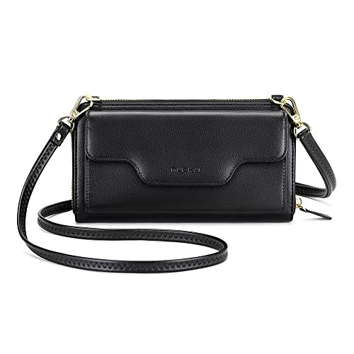 nuoku Damska mała torebka crossbody, torebka na telefon komórkowy, portfel portmonetka z RFID (maks. 18 cm), 01 - Czarny