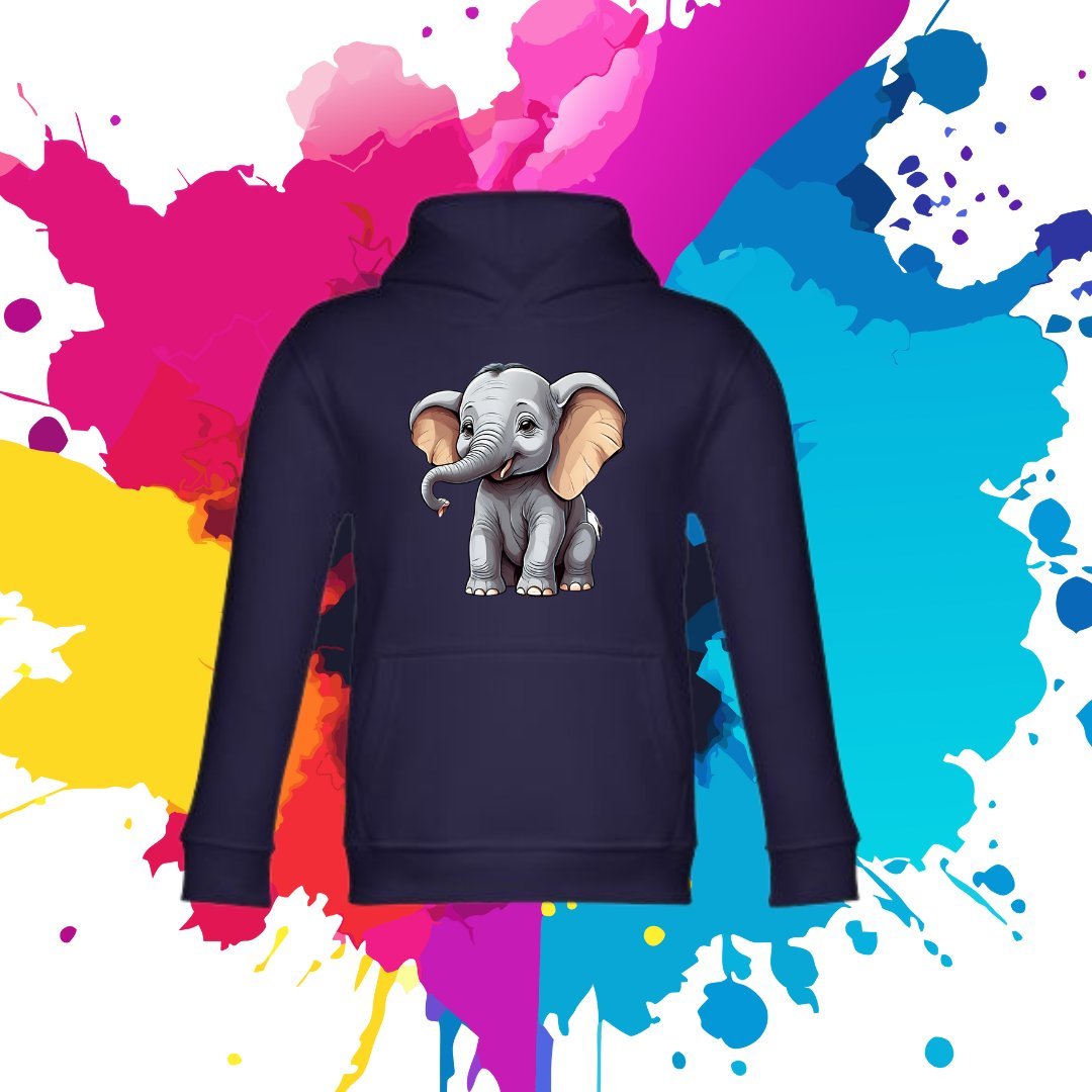 Bluza dziecięca typu kangurka z kapturem w kolorze granatowym z nadrukiem słoń słonik 4 lata