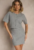 Spódnice - Szara Spódnica Sweterkowa z Wełną High Waist Selzeki - miniaturka - grafika 1