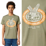 Koszulki męskie - Wrangler AMERICANA TEE Olive T-Shirt zielona bawełniana koszulka nadruk XXL - miniaturka - grafika 1