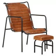 Fotele - vidaXL Lumarko Fotel wypoczynkowy z podnóżkiem, brązowy, skóra naturalna 323728 - miniaturka - grafika 1