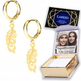 Złote Kolczyki 925 Ozdobne Pióra Piórka Pawie Blaszki z Piórami NADRUK - Kolczyki - miniaturka - grafika 1