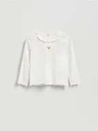 Bluzki dla niemowląt - Reserved - Koszulka z falbanką przy dekolcie - złamana biel - miniaturka - grafika 1