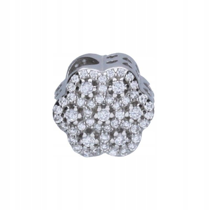 Srebrna zawieszka 925 ażurowy BEAD z cyrkoniami do bransoletki 3 mm kwiatek