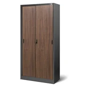 Szafy biurowe - JAN NOWAK Eco Design model KUBA 900x1850x400 biurowa szafa metalowa z drzwiami przesuwnymi: antracytowa/orzech - miniaturka - grafika 1