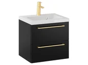 Szafki łazienkowe - Szafka Wisząca Z Umywalką RON 50 cm - Czarny Mat - Uchwyty Złote Szczotkowane - miniaturka - grafika 1
