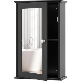 Szafka Łazienkowa na Ścienna z Lustrem, Wisząca Szafka pod Umywalkę 34 x 15 x 53 cm z 1 Regulowaną Półką i 1 Drzwiami, Kuchnia, Przedpokój (Czarna) - Szafki łazienkowe Szafka Łazienkowa na Ścienna z Lustrem, Wisząca Szafka pod Umywalkę 34 x 15 x 53 cm z 1 Regulowaną Półką i 1 Drzwiami, Kuchnia, Przedpokój (Czarna) - Szafki łazienkowe - miniaturka - grafika 1