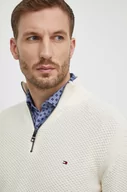 Swetry męskie - Tommy Hilfiger sweter bawełniany kolor beżowy lekki z półgolfem - miniaturka - grafika 1