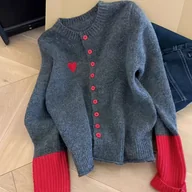 Swetry damskie - TEMU Elegancki sweter damski - Miękki sweter w blokach szarości, stylowy strój na biuro i imprezę, warstwowy element odzieżowy na jesień/zimę do - miniaturka - grafika 1